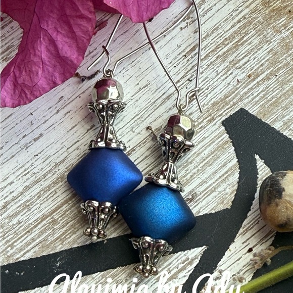 Blue acrylic and Silver Earrings - Picture 1 of 1